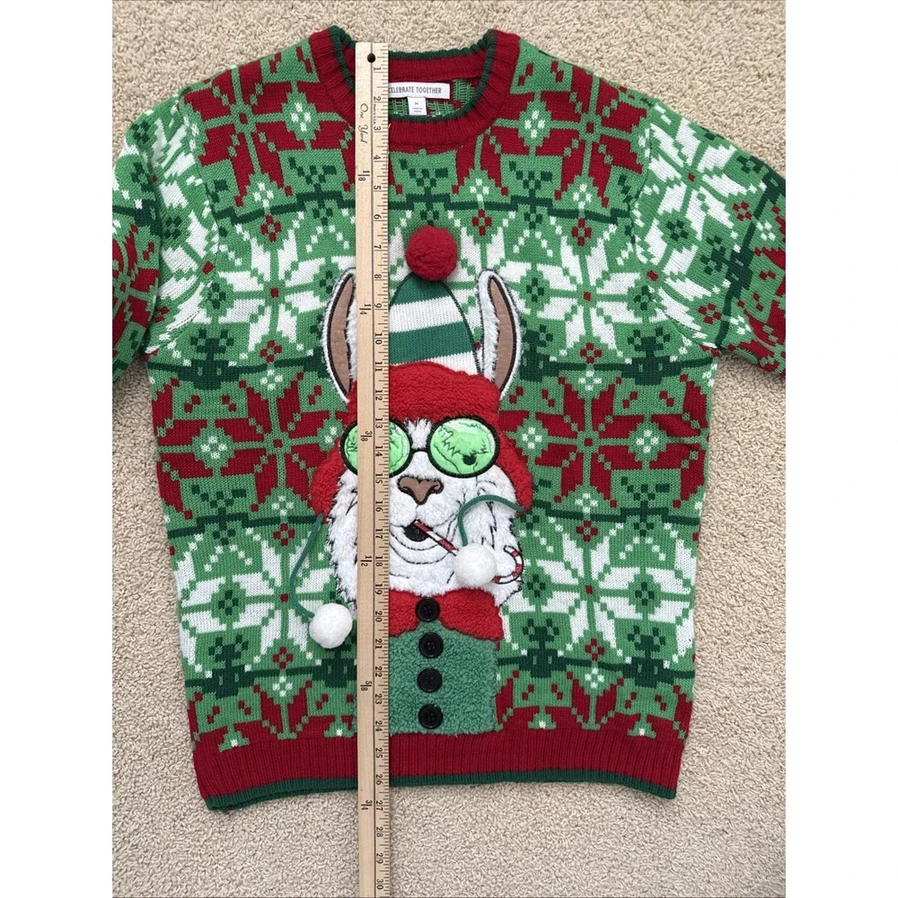 Celebrate Together LLama‎ Christmas Sweater Size Medium Green Ugly Party Novelty